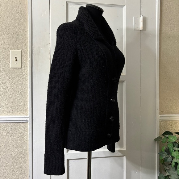 Anthropologie Moth Black Knit Wide Collar Form Fitting Sweater Jacket Cardigan - Picture 6 of 14